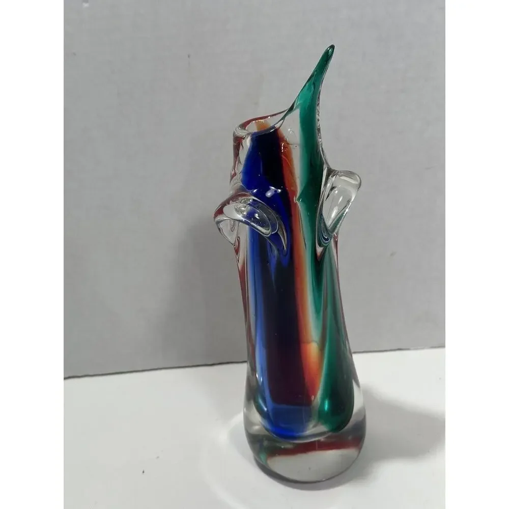 Gorgeous Pair 2 Vintage Art Glass‎ Murano Dolphin Shaped Sommerso Style Vase